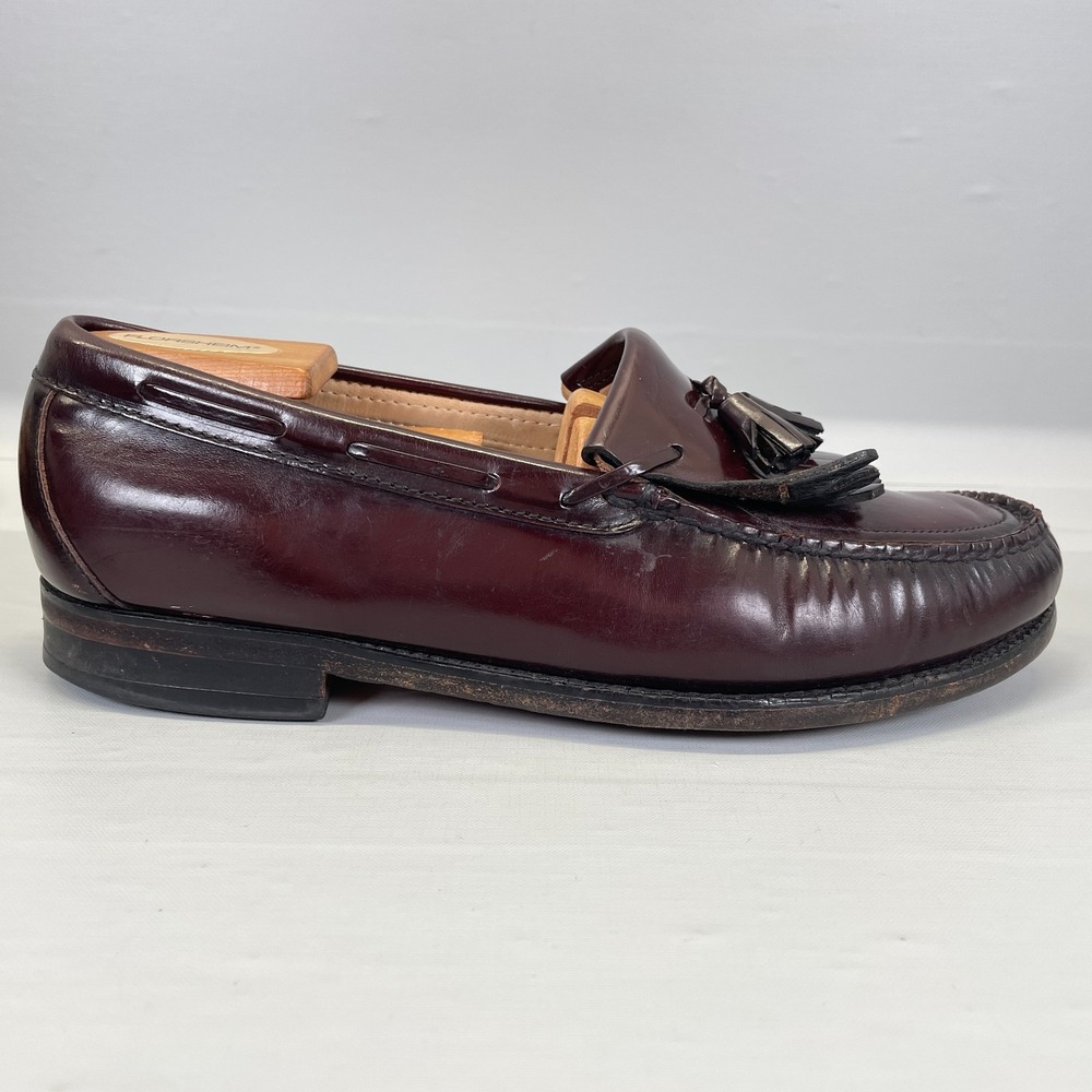 SAS Kiltie Tassel Loafers Mens Size 8.5W Burgundy Leather Handsewn Slip On Shoes